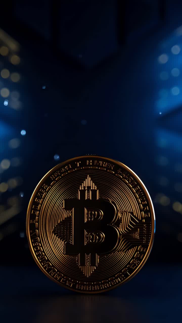 Animação de Bitcoin Dourado Girando em Fundo Escuro Cripto Cinematográfico 4K