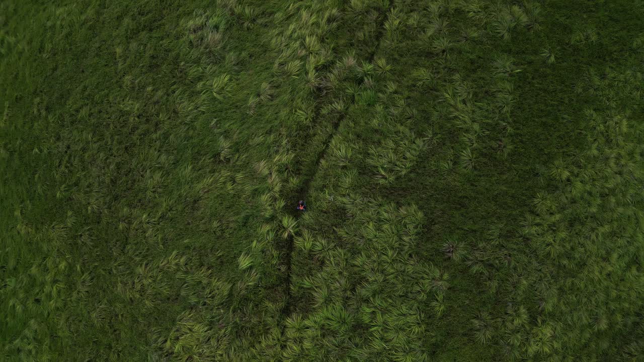 에어리얼  다운 뷰 오브 마운트 라바완 그린 코곤 잔디 언덕, 사람 기