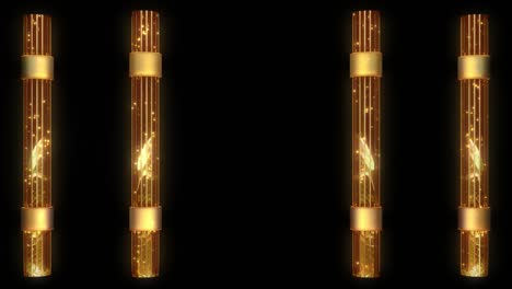 rising golden particle on pillars in black background