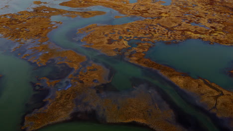 aerial view of a volcanic island landscape in autumn
