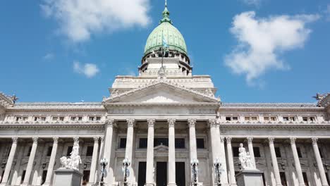 Low angle view of National Argentine Congress iconic building over sunny skyline