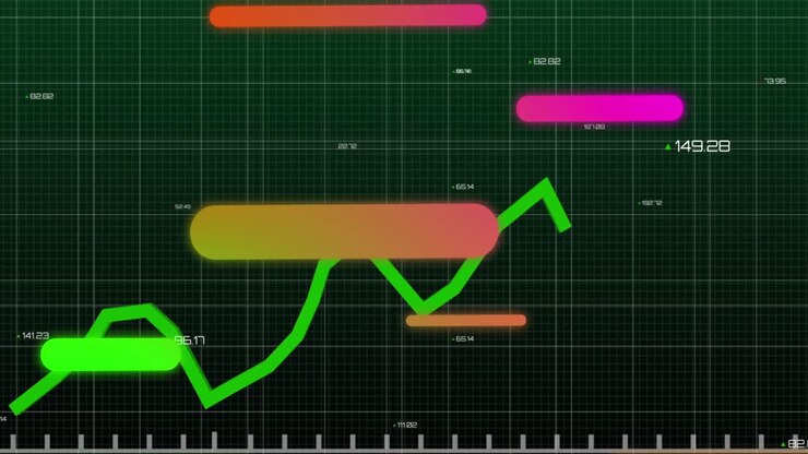Animación de patrón abstracto sobre gráfico y números crecientes contra patrón de cuadrícula
