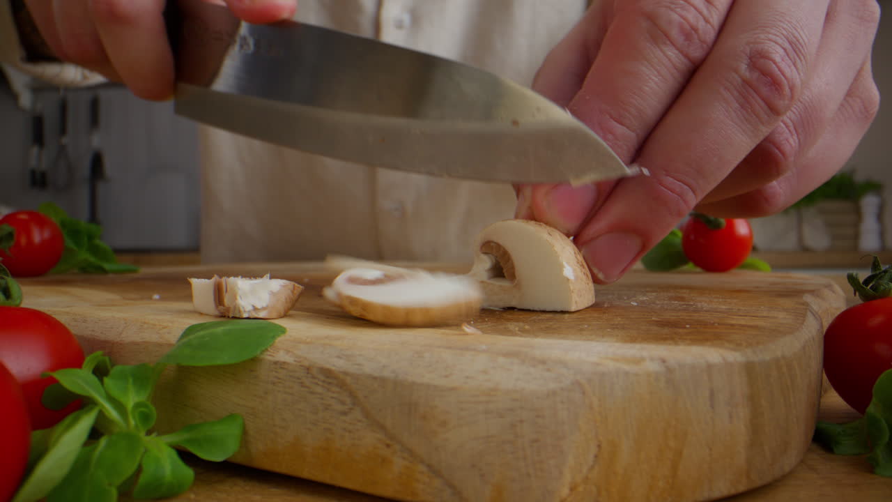 Chef preparing mushrooms