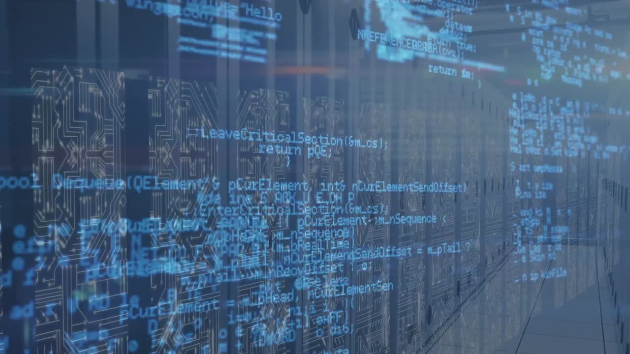 Animation of data processing over server room