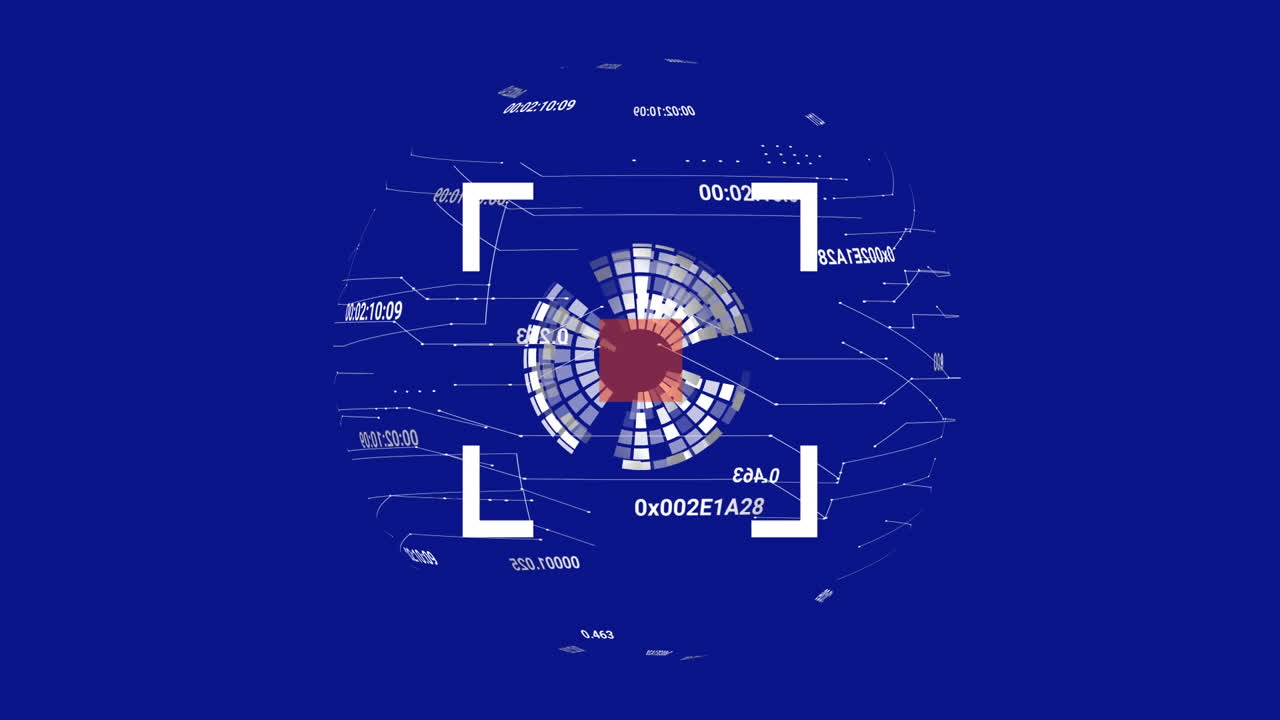Animation of scope, globe, data processing and connections over blue background