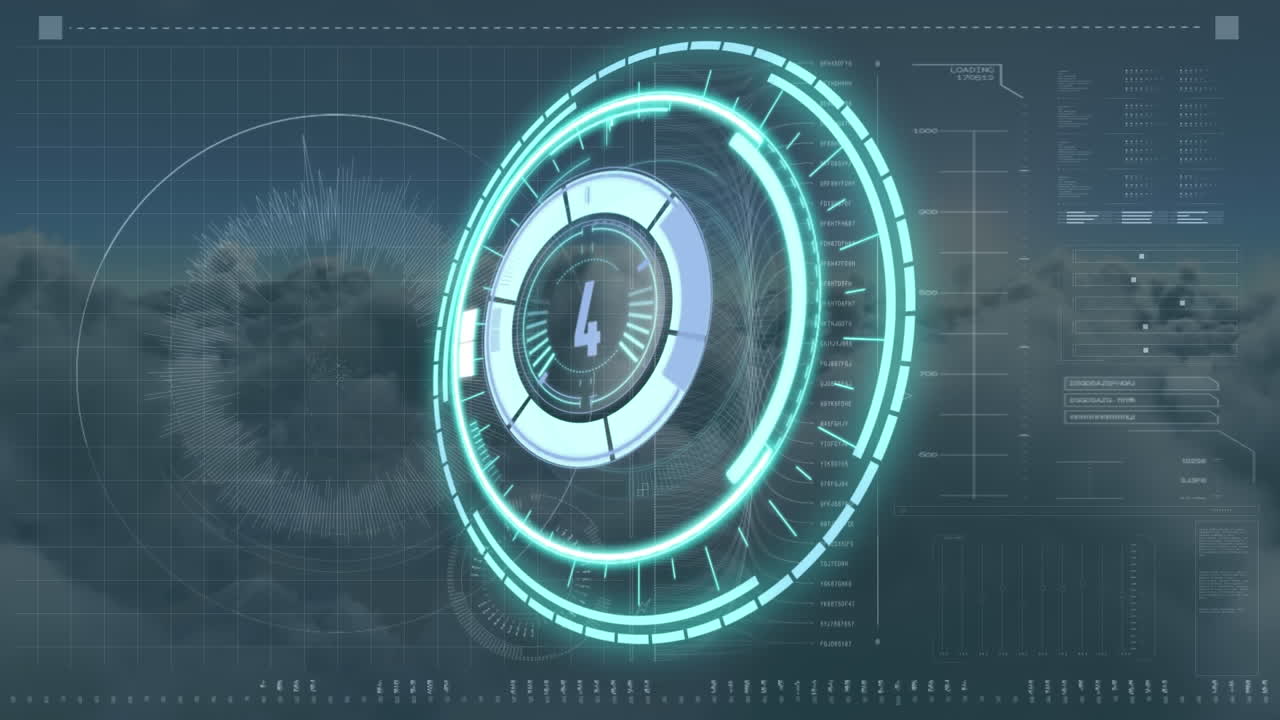 animación del escaneo del alcance y el procesamiento de datos sobre el cielo
