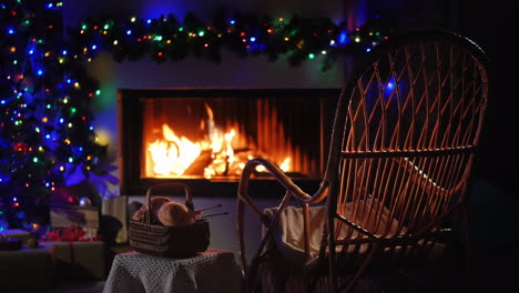 a place of winter relaxation - a rocking chair by the fireplace and a set for needlework nearby