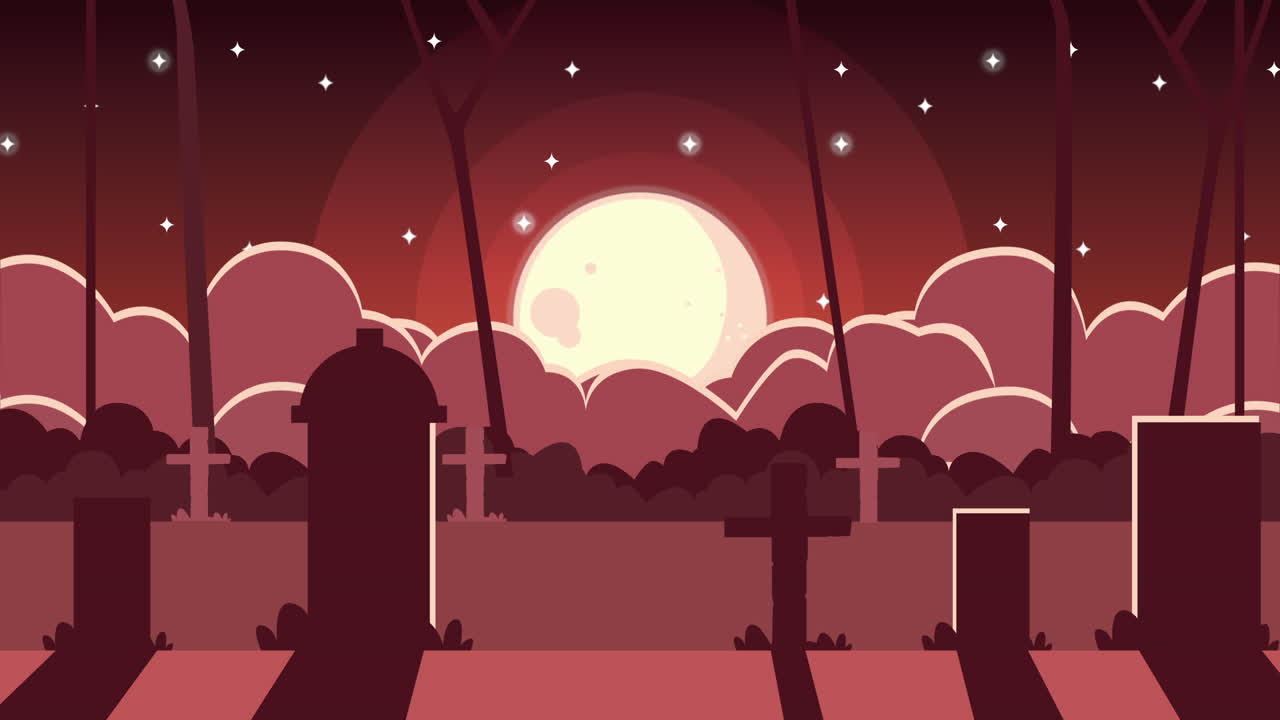 묘지 장면과 함께 행복한 할로윈 애니메이션