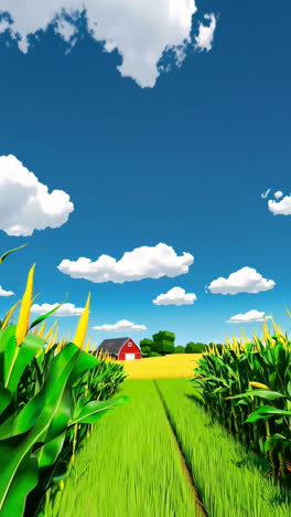cornfield landscape with red barn