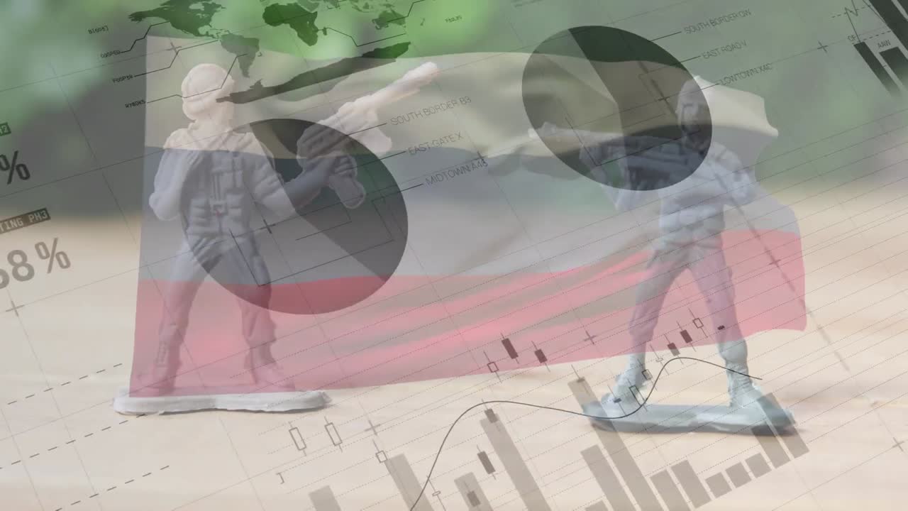 러시아의  ⁇ 발과 장난감 군인에 대한 데이터 처리 애니메이션