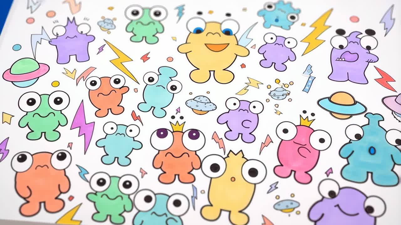 Colorful Cartoon Monsters and Alien Doodles