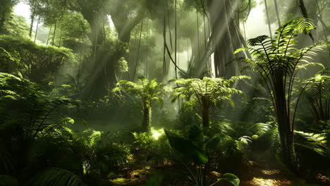 mystical sun-dappled jungle scene