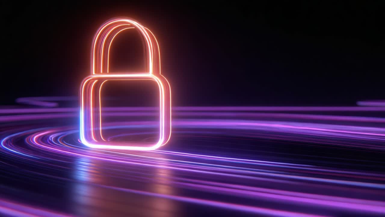 A Stunning Neon Lock Surrounded by Vibrant Light Trails Symbolizing Security and Digital Protection in a Modern Virtual Environment