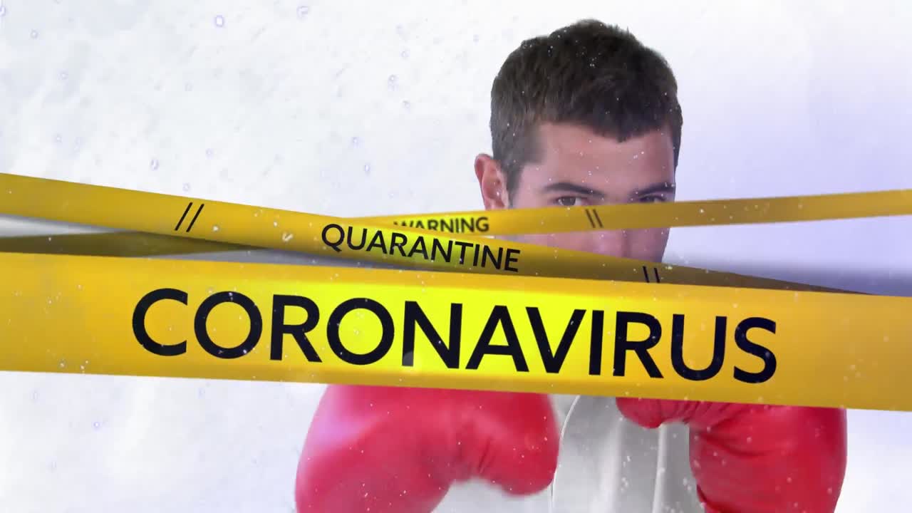Animation of word Coronavirus with boxing man in background