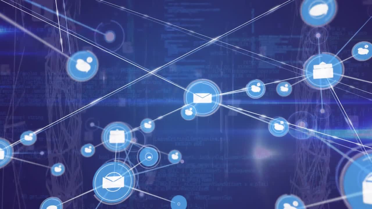 анимация обработки данных через сеть соединений