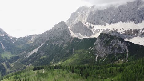 4K-drone-shot-of-majestic-Dachstein-Glacier,-Styria,-Austria-in-the-Alps