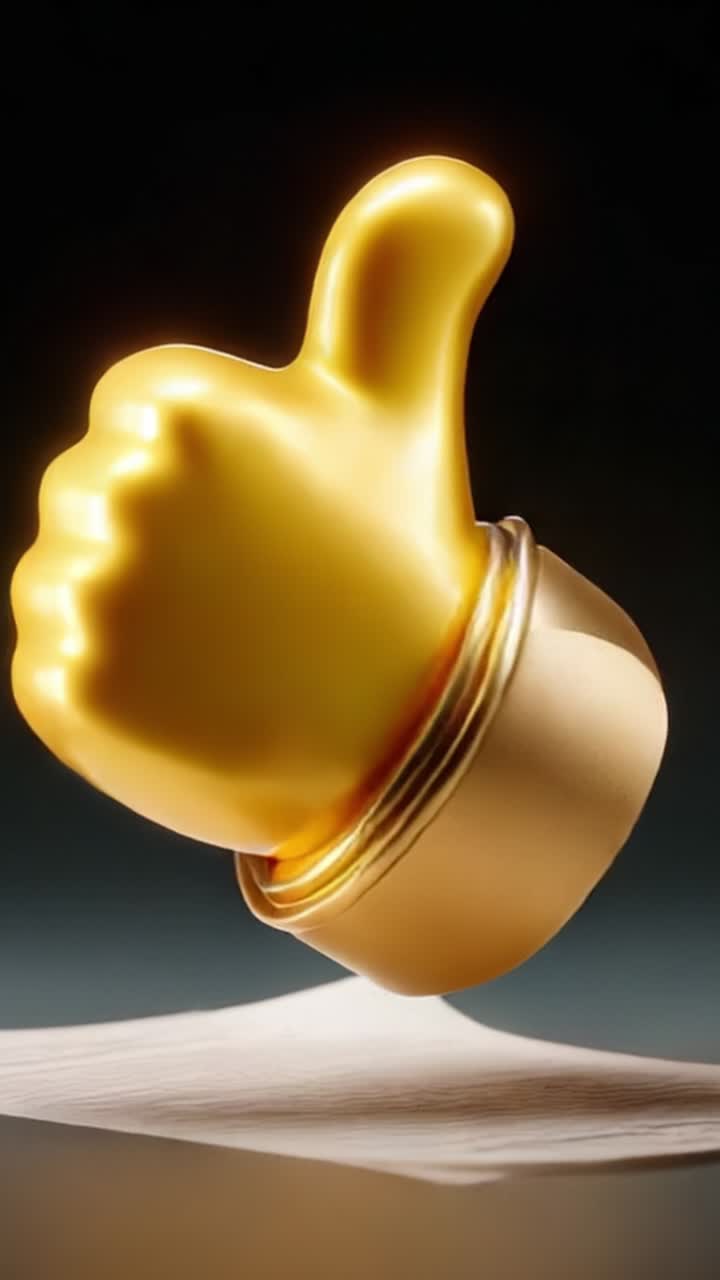Uno splendido simbolo di pollice in su dorato, ben visibile sopra un pezzo di carta, che cattura un momento di positività e affermazione in modo visivamente accattivante.
