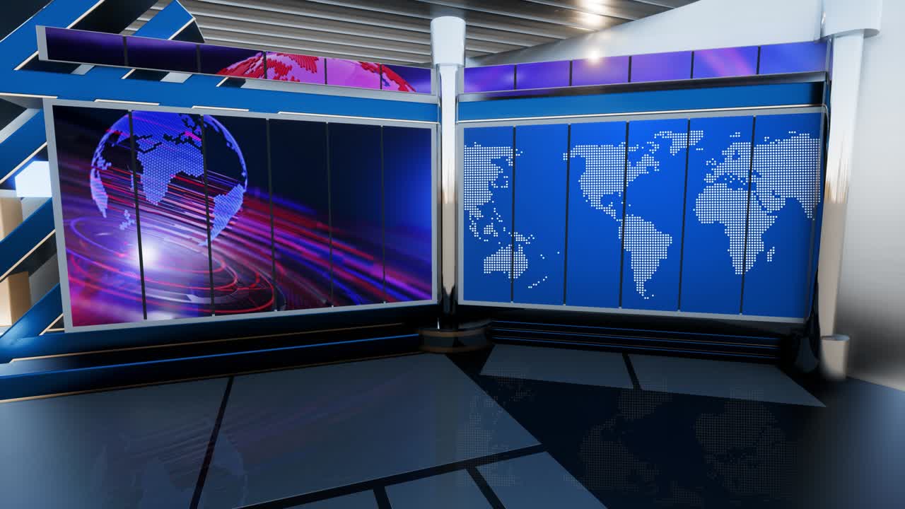 el conjunto de estudios de noticias de tv - bucle de fondo de pantalla verde virtual