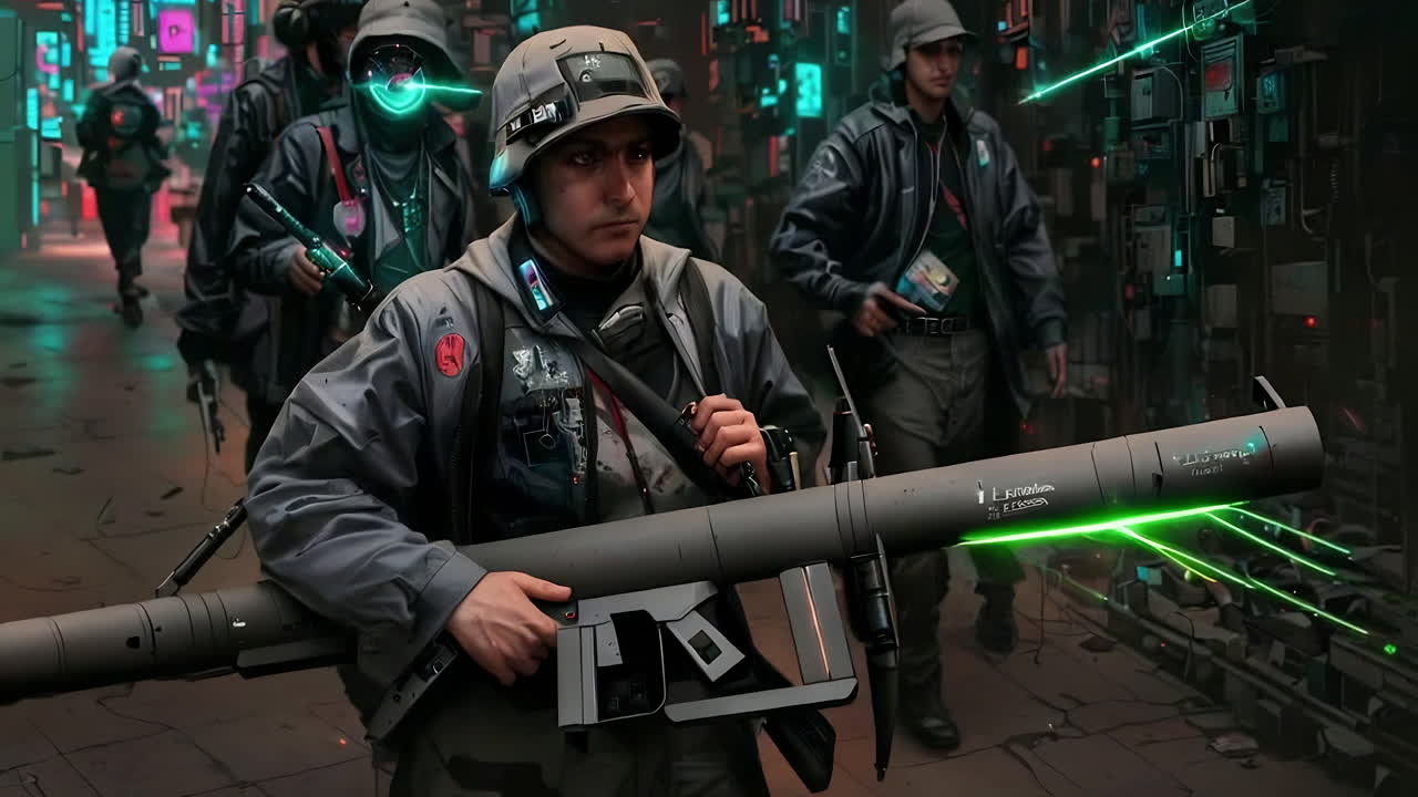 Futuristic Military Squad in Cyberpunk City