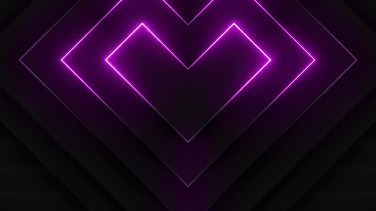 Abstract Neon Pink Heart Shape on Dark Geometric Background