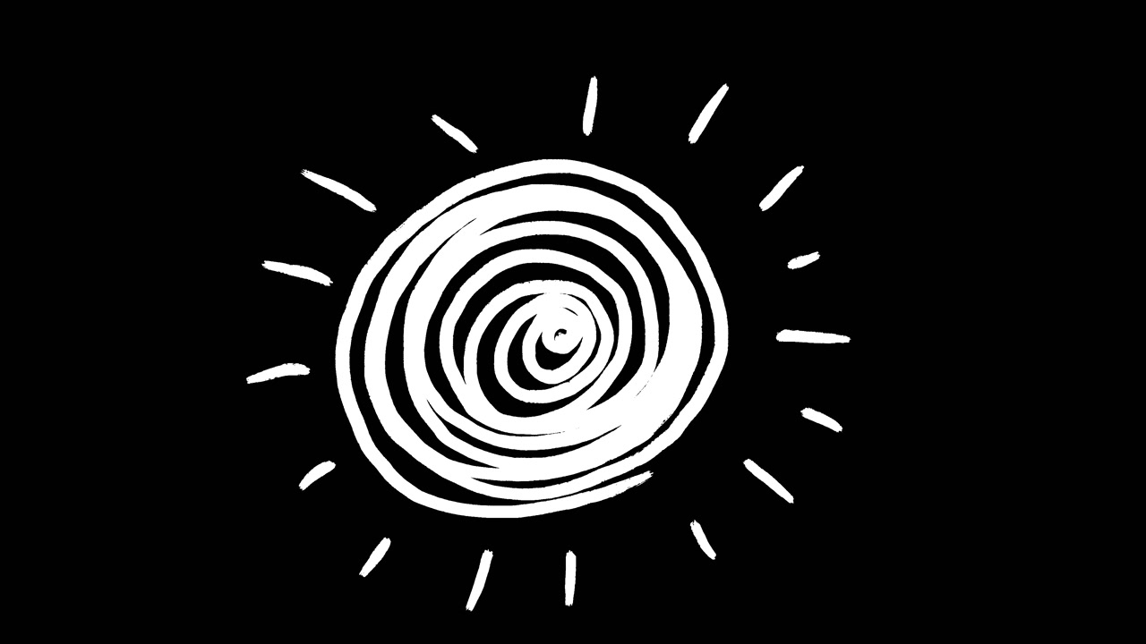 Animated Hand Drawn Sun Icon with Pulsing Rays on Black Background