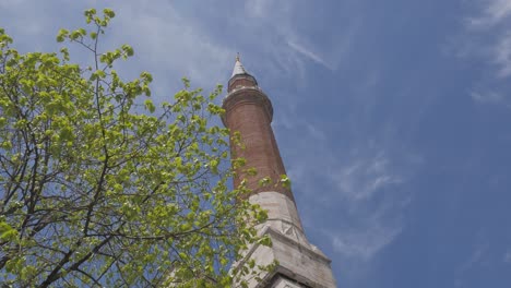 main minaret of the mesquita of santa sofia in istanbul in turkey