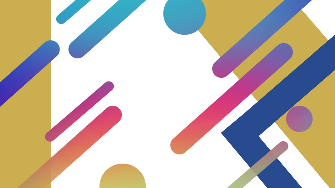 animación de cápsulas azules, rosadas y amarillas y formas geométricas que se mueven sobre un fondo blanco