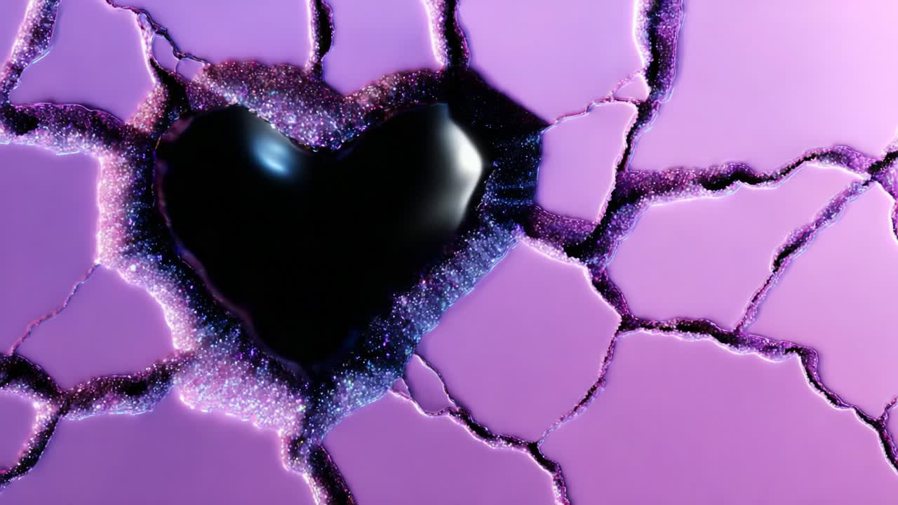 Eine fesselnde visuelle Erkundung einer zerbrochenen Herzform, die aus einem farbenfrohen Hintergrund auftaucht und Emotionen, Widerstandsfähigkeit und die Schönheit symbolisiert, die in Zerbrochenheit gefunden wird