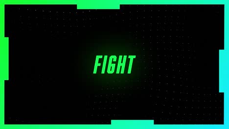 Animation-of-fight-text,-in-green-on-black-background,-with-passing-green-and-white-lines-on-blue