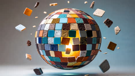 colorful mosaic sphere with floating tiles