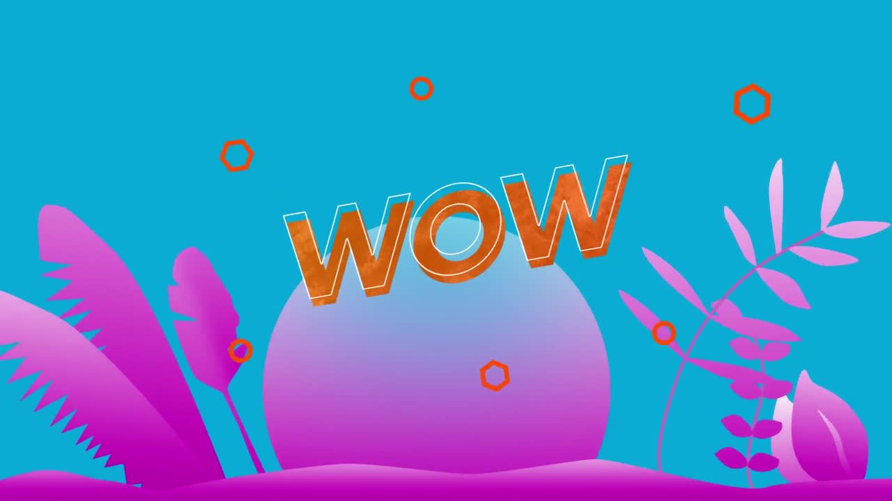 animación de texto wow sobre plantas púrpuras