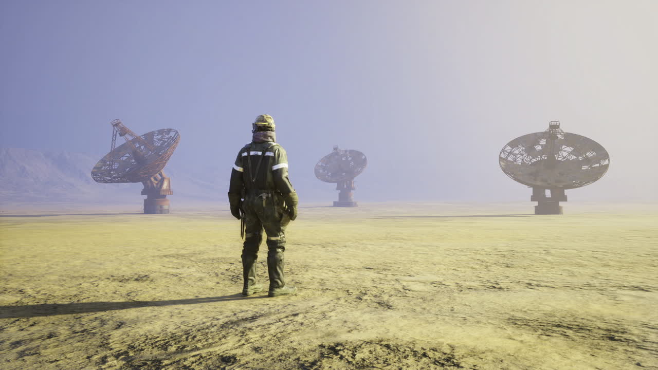 Vigilant scout keeps watch over desert terrain with antennas and gear