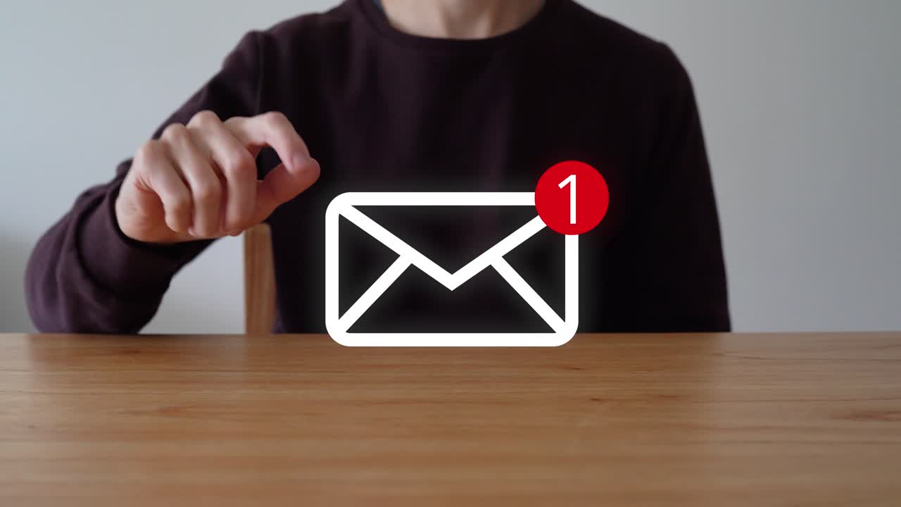 Person Touch The Email Icon With Notification Badge - Checking Email. - closeup shot