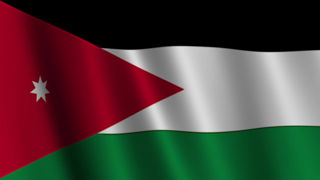 Bandeira da Jordânia Tremulando ao Fundo.