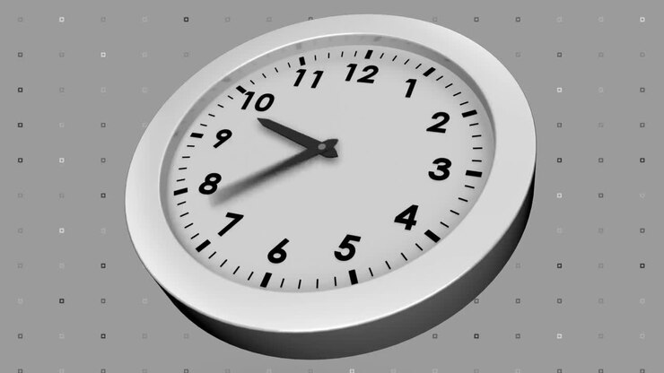Animation of clock moving over grey background