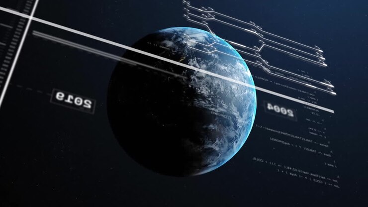 Animation of financial data processing over globe on black background