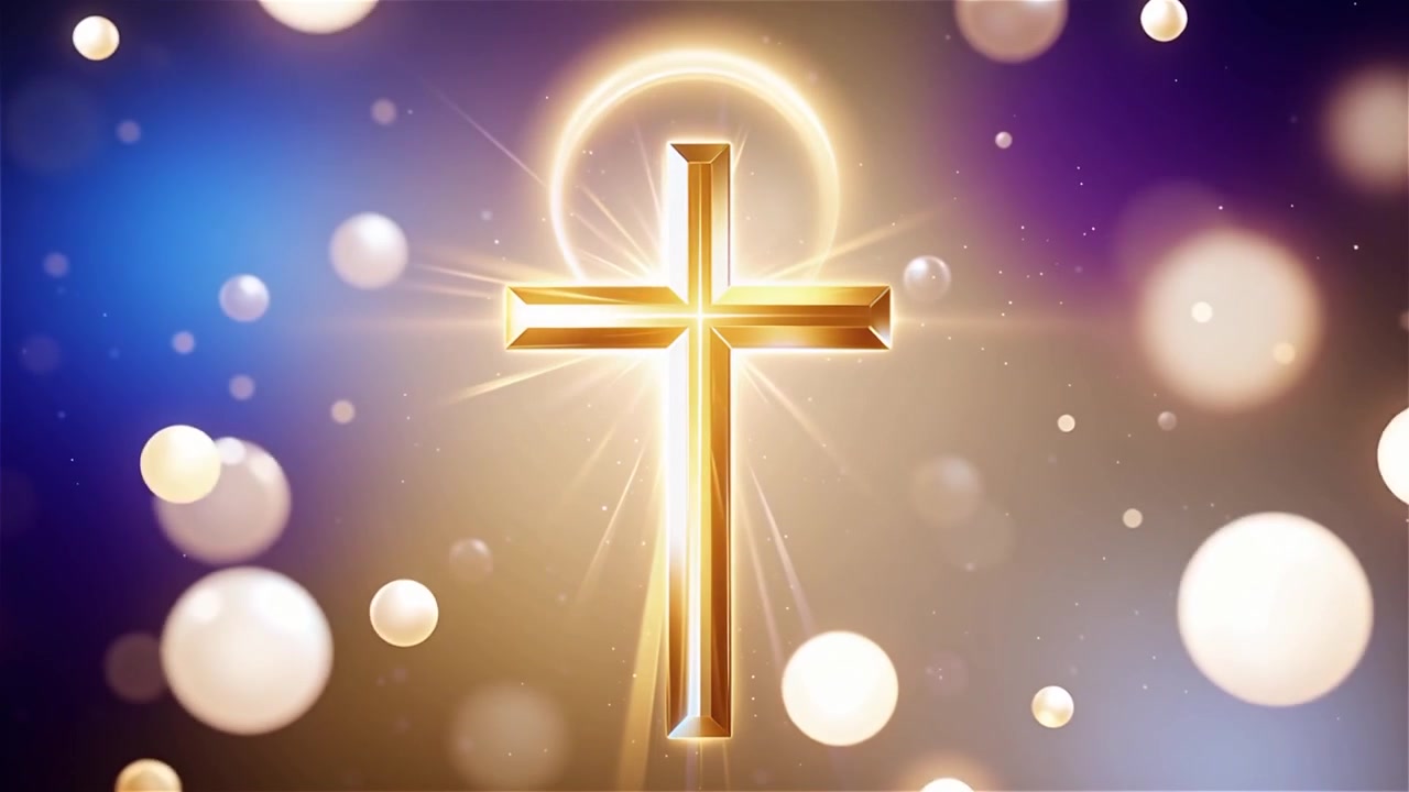 Christliches Kreuz, himmlisches Licht, Anbetungshintergrund.