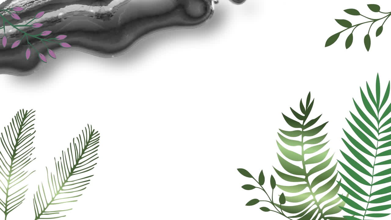 este video es una animación digital de iconos de hojas verdes con espacio de copia en un fondo negro.