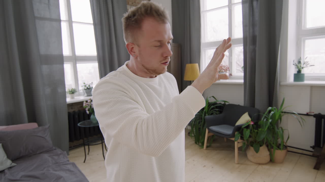 Man Dancing Funk in Loft Apartment