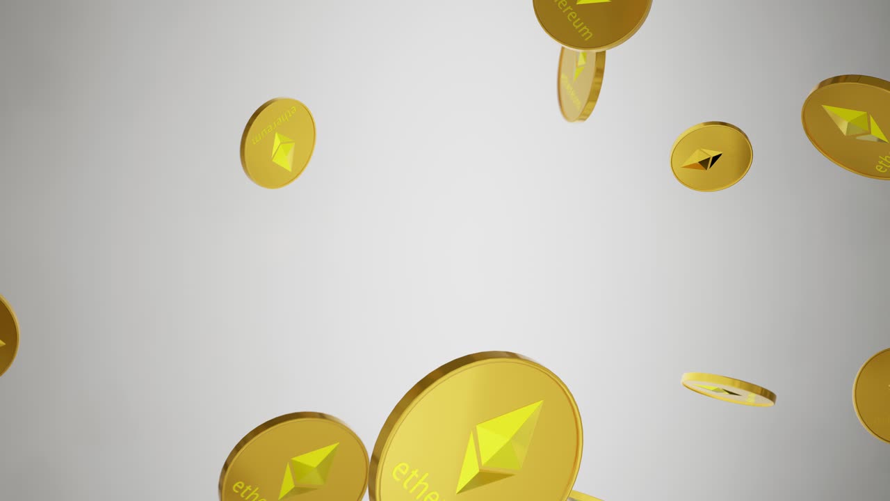 Golden Ethereum Coin. Bitcoin Blockchain Cryptocurrency. Stock And Exchange Market. Financial And Business Concept