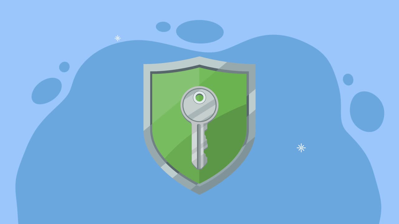 animación del servicio de seguros con llave en el escudo