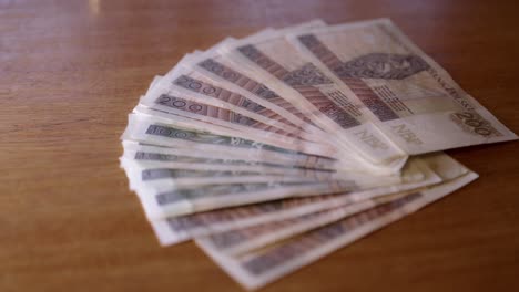 money lying on the table, a large amount of polish cash, 200 pln