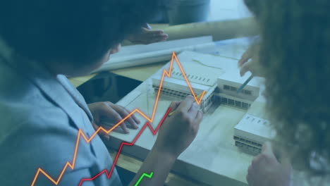 animation of financial data processing over diverse business people in office