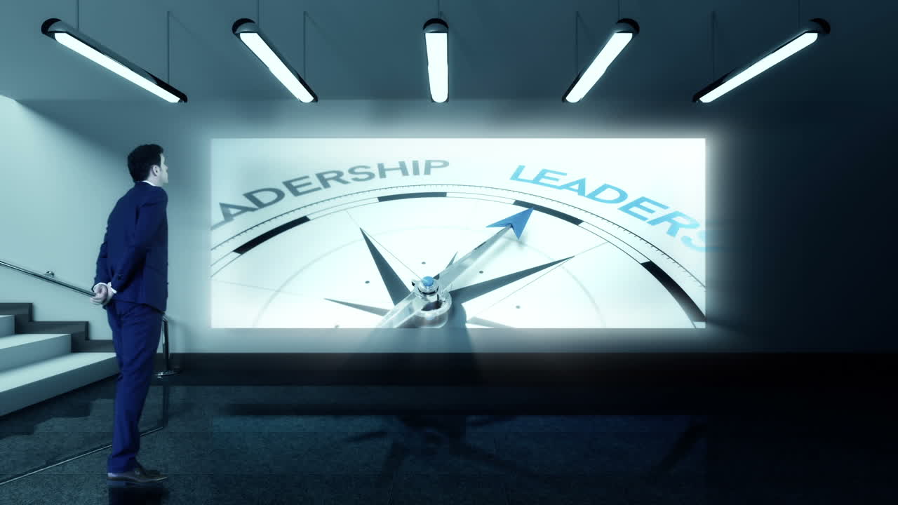 Businessman viewing leadership compass clip 