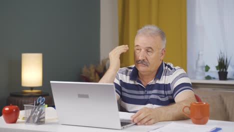 home office worker old man has fatigue.