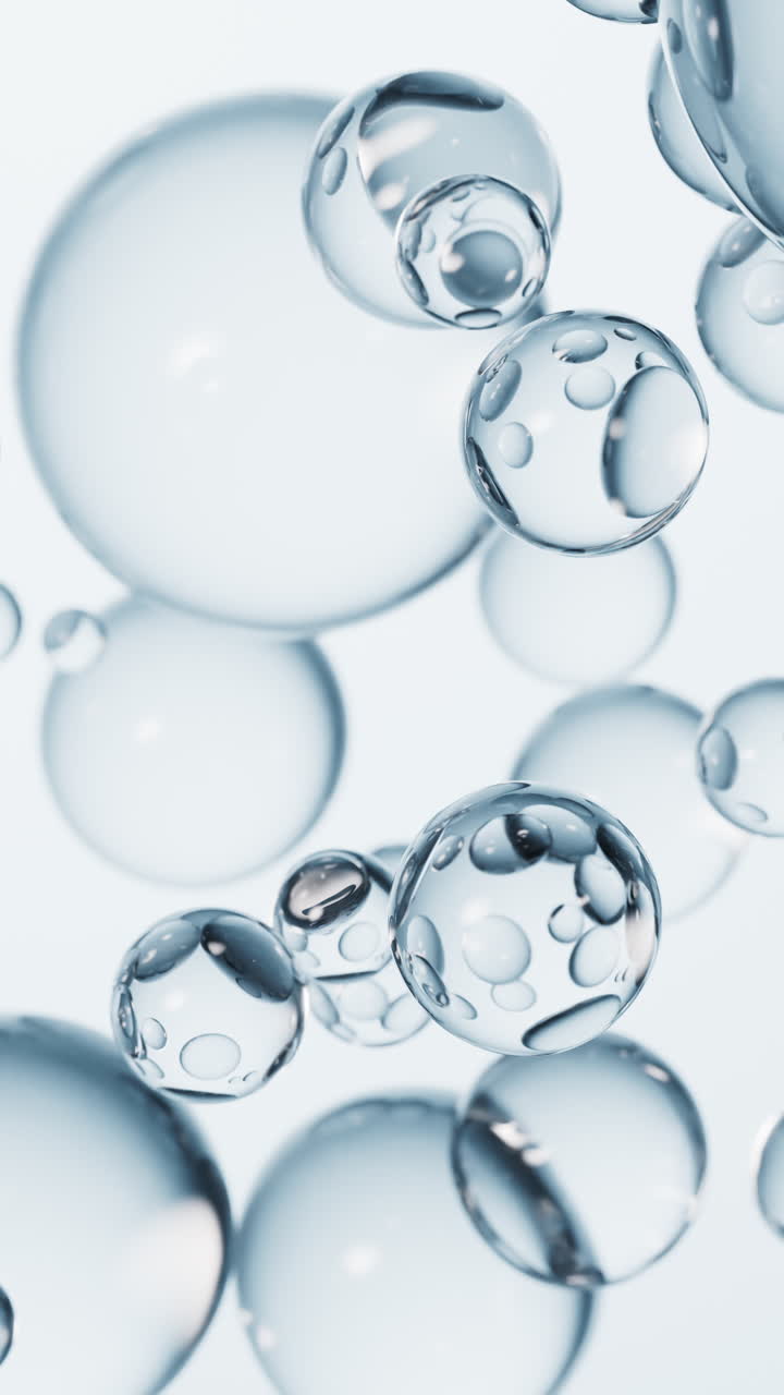 Floating transparent blue bubbles background, 3d rendering.