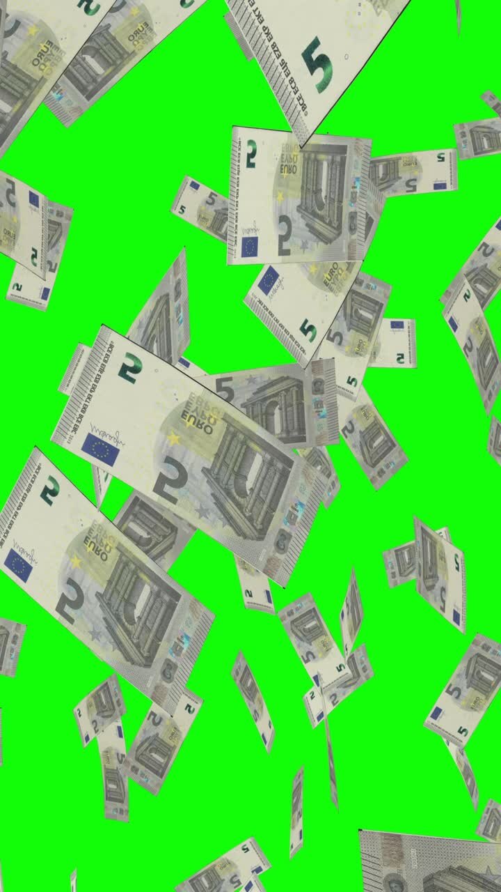 billetes de euro que caen en la pantalla verde