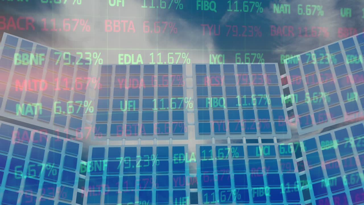 태양 전지 패널을 통해 재무 데이터의 애니메이션