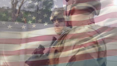 Animation-of-flag-of-usa-over-diverse-soldiers