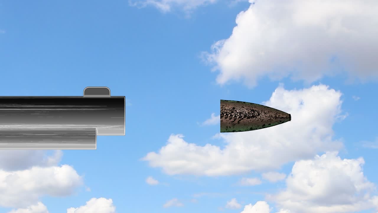 추적된 총알과 함께 느린 동작 총격